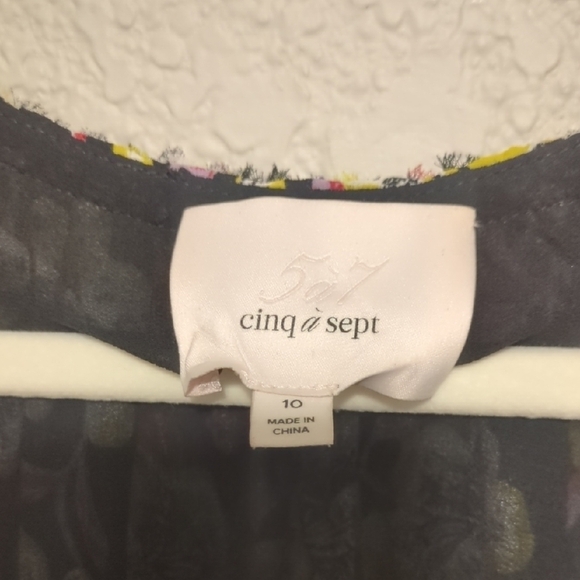 Cinq à Sept black multicolor floral v-neck Tish mini dress ruffle trim - Picture 4 of 8